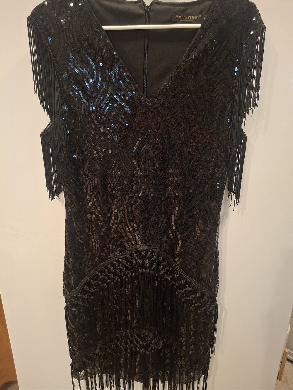 Babe Yuno Black Sequin Fringe Mini Dress